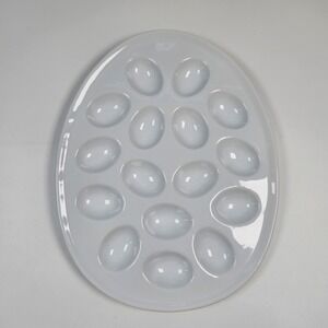 Target Home White Oval Egg Shaped Ceramic Deviled Egg Plate Tray 16 Slots Easter